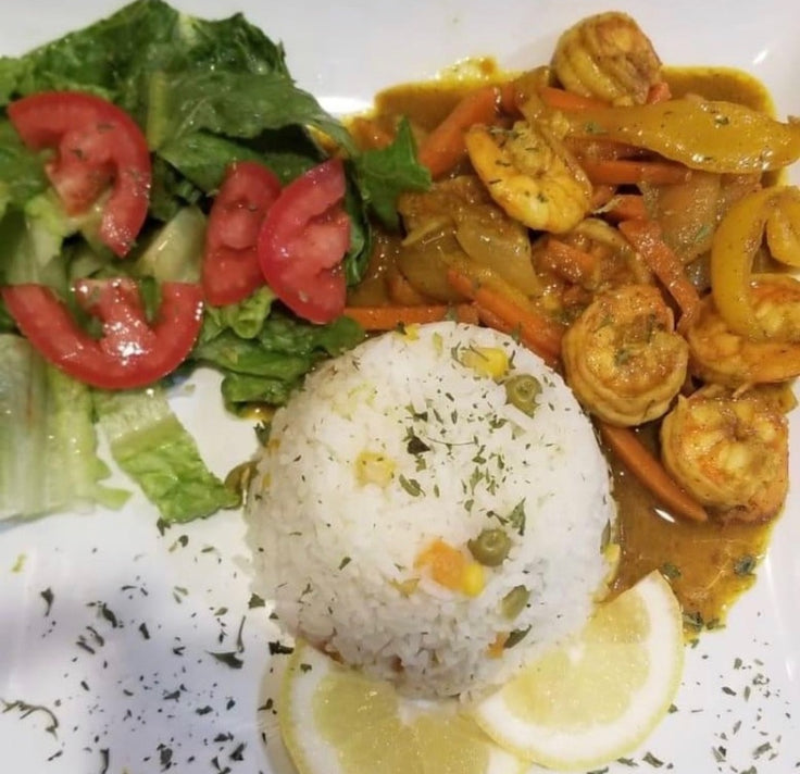 Coconut Curry Shrimp With Rice & Peas